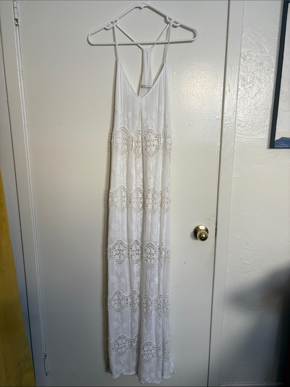 Alice + Olivia White Maxi Dress with Lace Insets